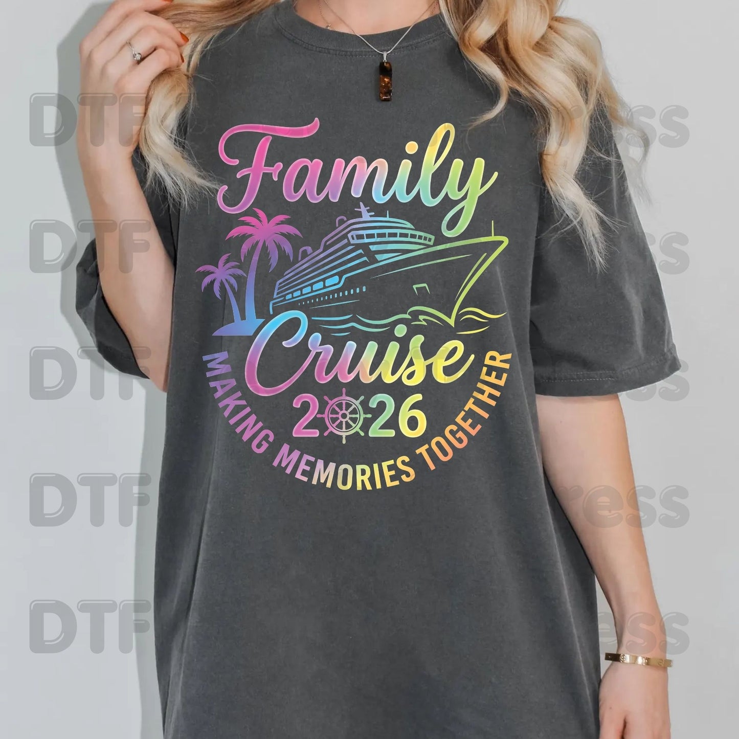Family Cruise 2026 Making Memories Together DTF Transfer Ready to Press Ship Palm Trees Heat Transfer for Shirts UV Sticker Prints