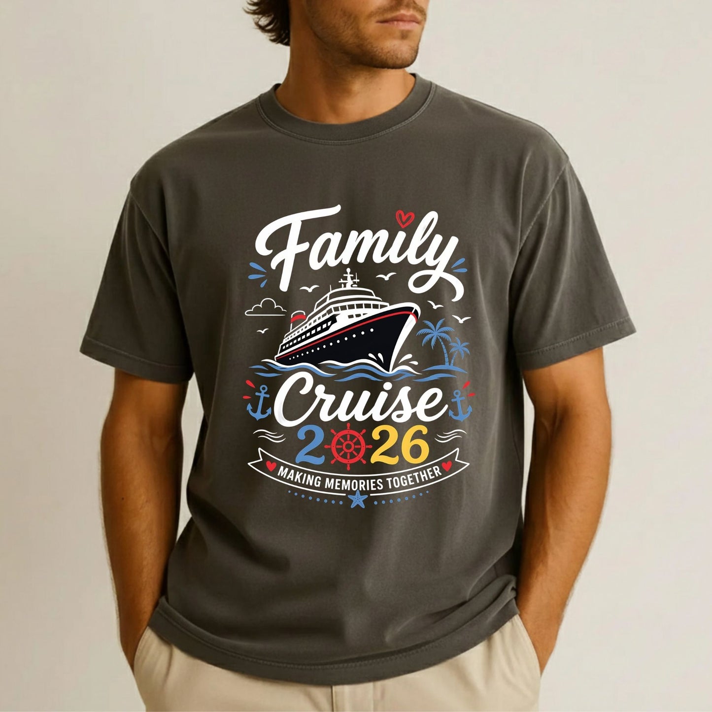Family Cruise 2026 Retro Cruise Ship DTF Transfer Ready to Press Cruise Vacation UV DTF Sticker Nautical Anchor Making Memories Heat Transfer for Shirts