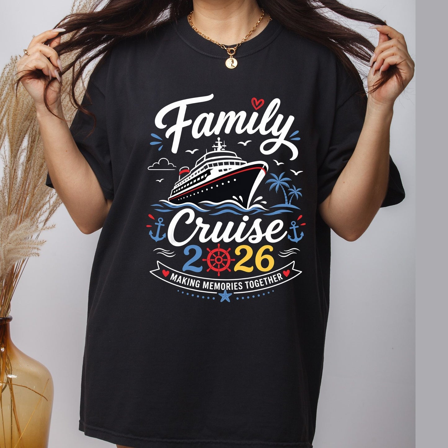 Family Cruise 2026 Retro Cruise Ship DTF Transfer Ready to Press Cruise Vacation UV DTF Sticker Nautical Anchor Making Memories Heat Transfer for Shirts
