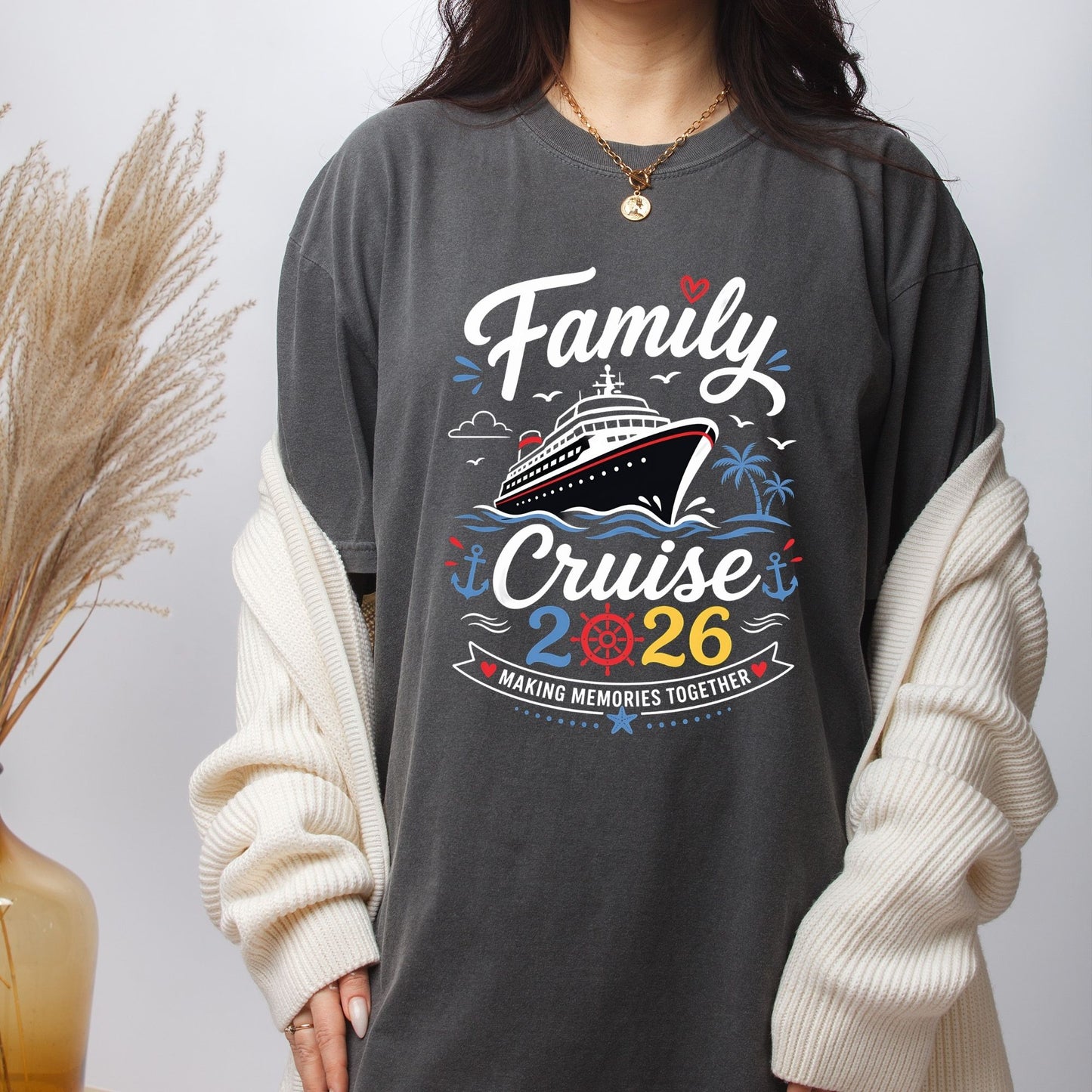 Family Cruise 2026 Retro Cruise Ship DTF Transfer Ready to Press Cruise Vacation UV DTF Sticker Nautical Anchor Making Memories Heat Transfer for Shirts