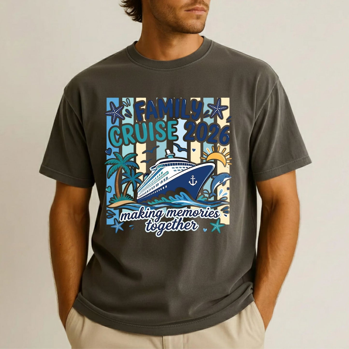 Family Cruise 2026 Retro Cruise Ship DTF Transfer Ready to Press Family Vacation UV DTF Sticker Making Memories Together Ocean Liner Heat Transfer for Shirts