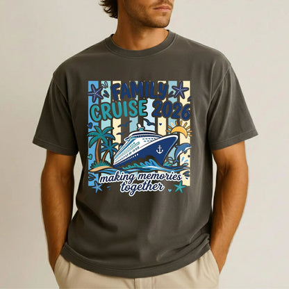 Family Cruise 2026 Retro Cruise Ship DTF Transfer Ready to Press Family Vacation UV DTF Sticker Making Memories Together Ocean Liner Heat Transfer for Shirts