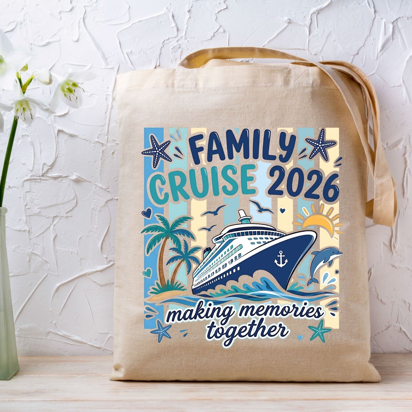 Family Cruise 2026 Retro Cruise Ship DTF Transfer Ready to Press Family Vacation UV DTF Sticker Making Memories Together Ocean Liner Heat Transfer for Shirts