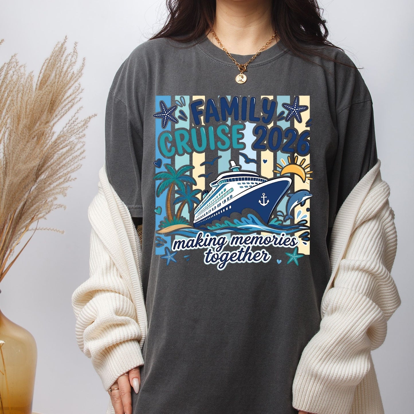 Family Cruise 2026 Retro Cruise Ship DTF Transfer Ready to Press Family Vacation UV DTF Sticker Making Memories Together Ocean Liner Heat Transfer for Shirts