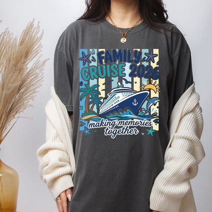 Family Cruise 2026 Retro Cruise Ship DTF Transfer Ready to Press Family Vacation UV DTF Sticker Making Memories Together Ocean Liner Heat Transfer for Shirts