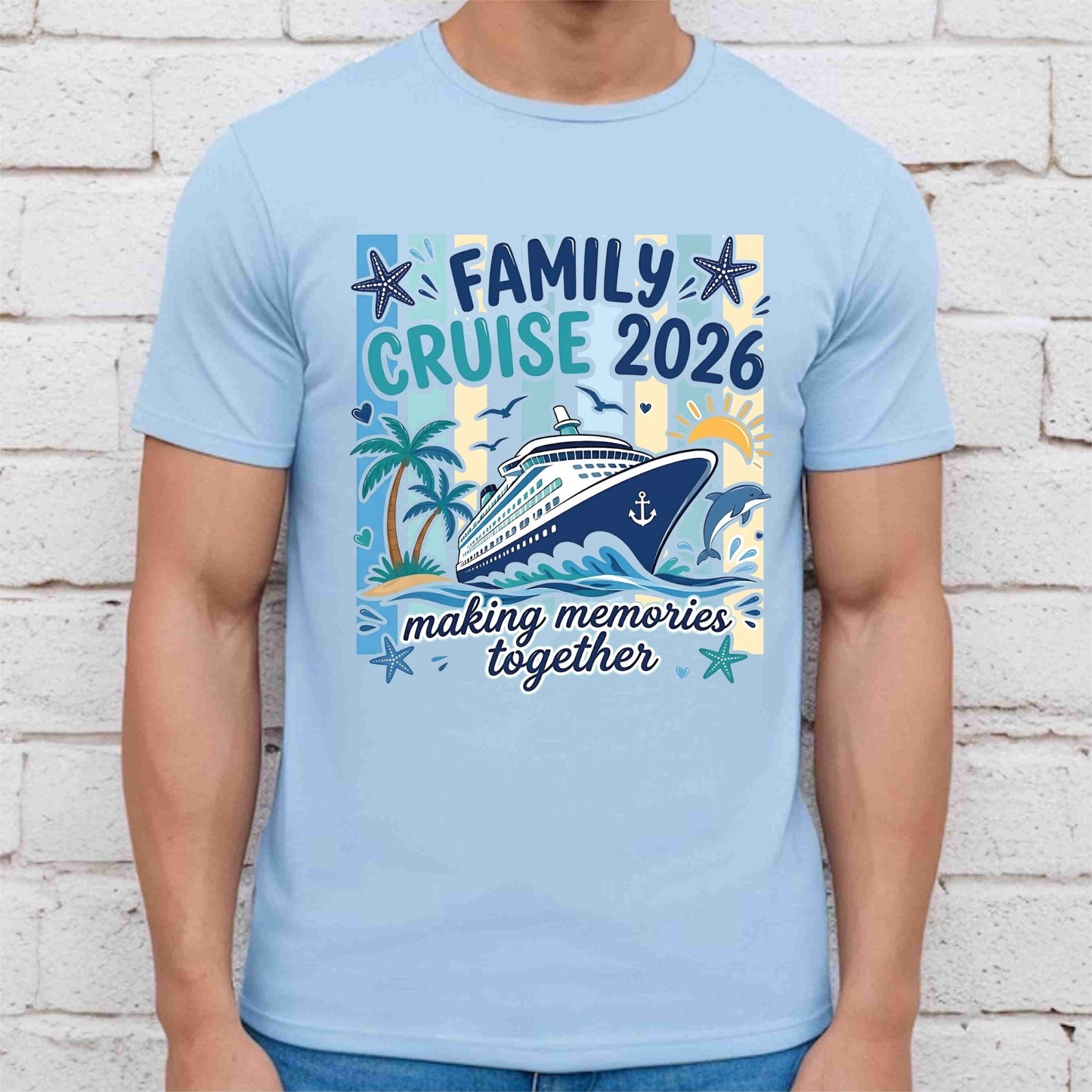 Family Cruise 2026 Retro Cruise Ship DTF Transfer Ready to Press Family Vacation UV DTF Sticker Making Memories Together Ocean Liner Heat Transfer for Shirts