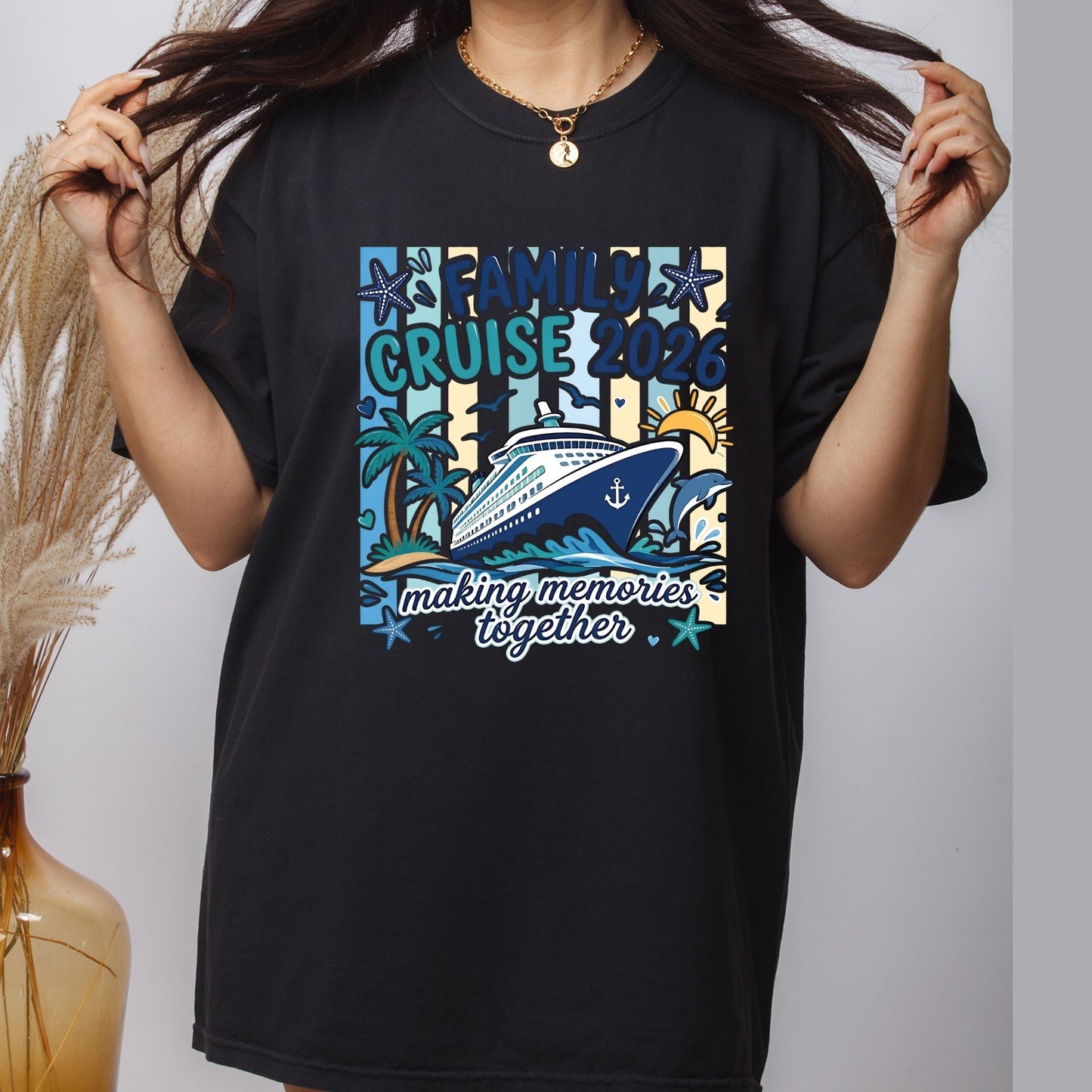 Family Cruise 2026 Retro Cruise Ship DTF Transfer Ready to Press Family Vacation UV DTF Sticker Making Memories Together Ocean Liner Heat Transfer for Shirts