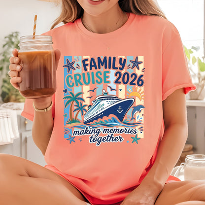 Family Cruise 2026 Retro Cruise Ship DTF Transfer Ready to Press Family Vacation UV DTF Sticker Making Memories Together Ocean Liner Heat Transfer for Shirts