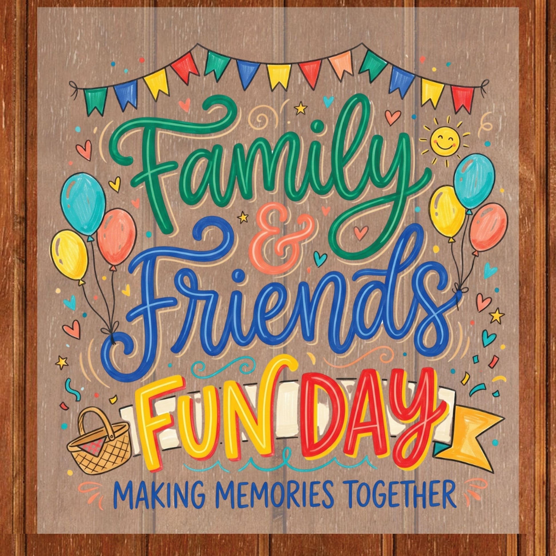 Family & Friends Fun Day Making Memories Together DTF Transfer Ready to Press Picnic Party UV DTF Sticker Colorful Balloons & Banner Heat Transfer for Shirts