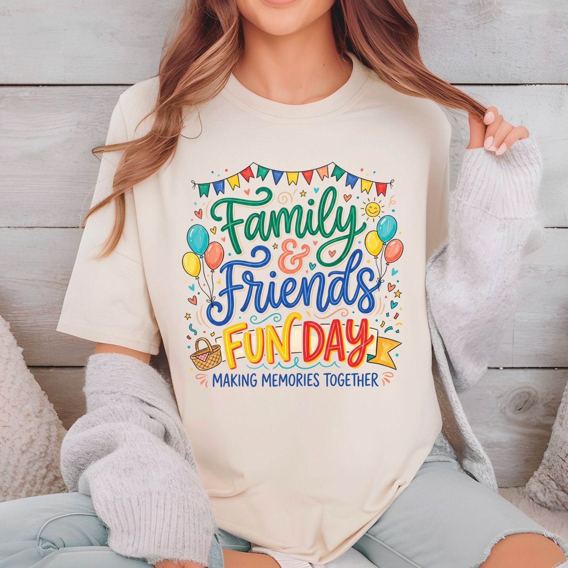 Family & Friends Fun Day Making Memories Together DTF Transfer Ready to Press Picnic Party UV DTF Sticker Colorful Balloons & Banner Heat Transfer for Shirts