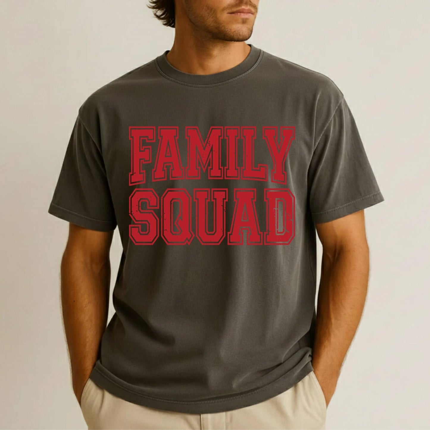 Family Squad Retro Red Distressed DTF Transfer Ready to Press