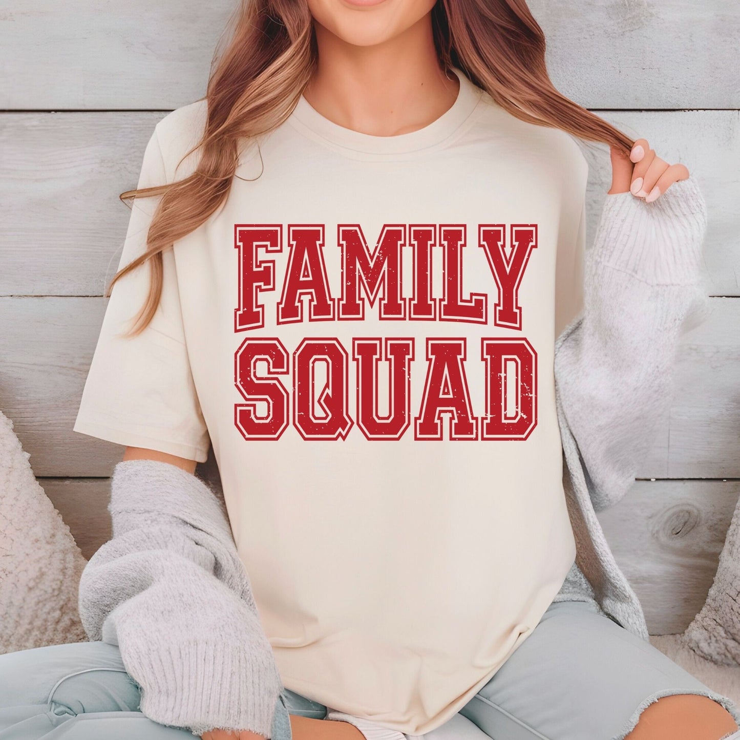 Family Squad Retro Red Distressed DTF Transfer Ready to Press