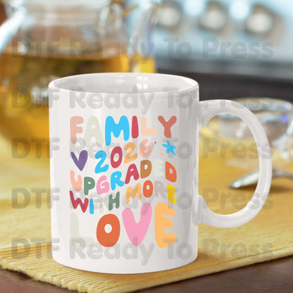 Family Upgraded With More Love 2026 DTF Transfer Ready to Press Retro Pregnancy Announcement Heat Transfer for Shirts UV Sticker Prints