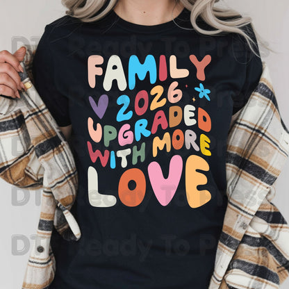 Family Upgraded With More Love 2026 DTF Transfer Ready to Press Retro Pregnancy Announcement Heat Transfer for Shirts UV Sticker Prints