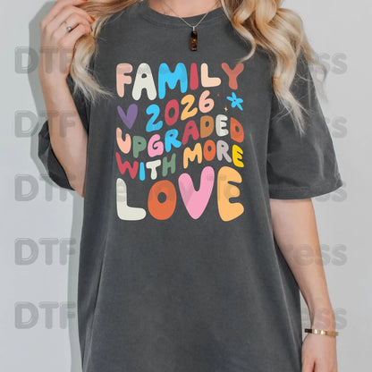 Family Upgraded With More Love 2026 DTF Transfer Ready to Press Retro Pregnancy Announcement Heat Transfer for Shirts UV Sticker Prints