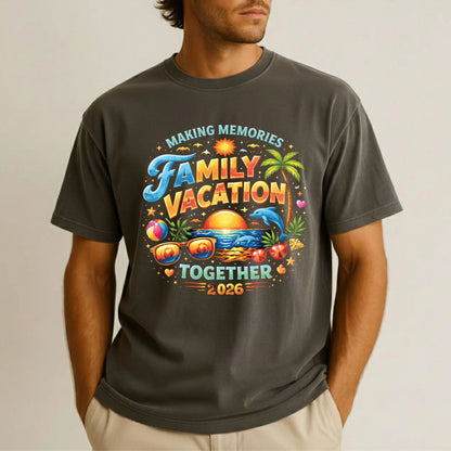 Family Vacation 2026 Making Memories Together Retro Beach DTF Transfer Ready to Press Summer Trip UV DTF Sticker Sunglasses Dolphin Palm Tree Heat Transfer for Shirts