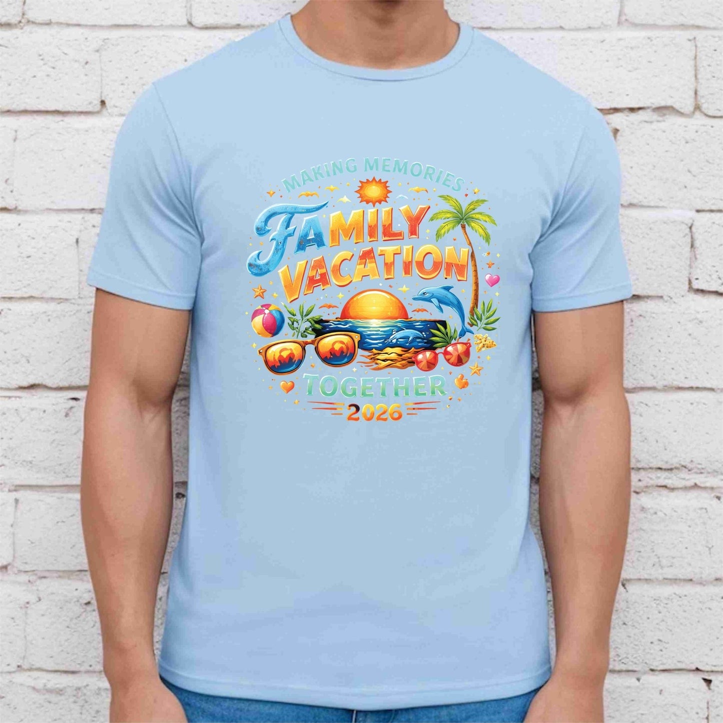 Family Vacation 2026 Making Memories Together Retro Beach DTF Transfer Ready to Press Summer Trip UV DTF Sticker Sunglasses Dolphin Palm Tree Heat Transfer for Shirts