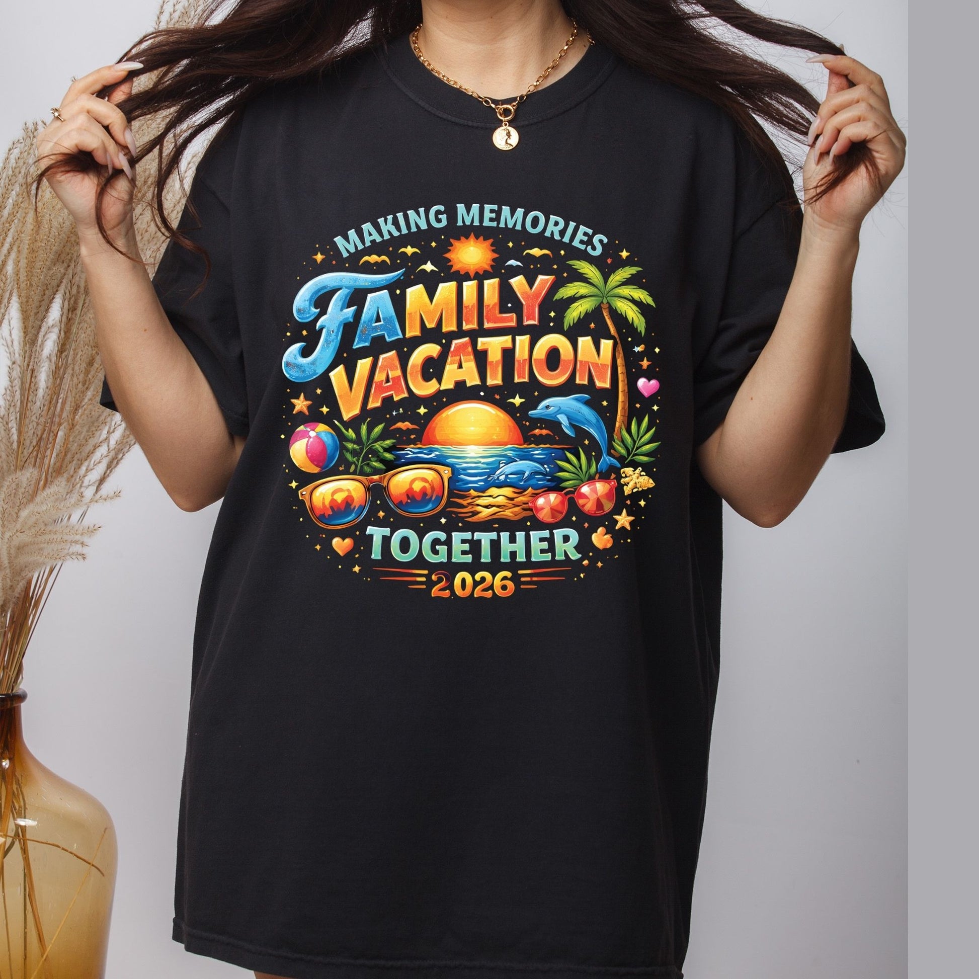 Family Vacation 2026 Making Memories Together Retro Beach DTF Transfer Ready to Press Summer Trip UV DTF Sticker Sunglasses Dolphin Palm Tree Heat Transfer for Shirts