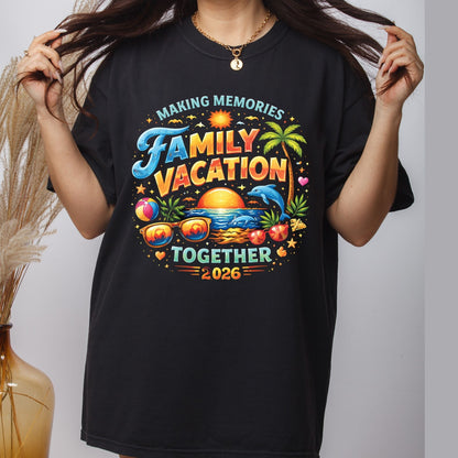 Family Vacation 2026 Making Memories Together Retro Beach DTF Transfer Ready to Press Summer Trip UV DTF Sticker Sunglasses Dolphin Palm Tree Heat Transfer for Shirts
