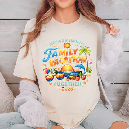 Family Vacation 2026 Making Memories Together Retro Beach DTF Transfer Ready to Press Summer Trip UV DTF Sticker Sunglasses Dolphin Palm Tree Heat Transfer for Shirts