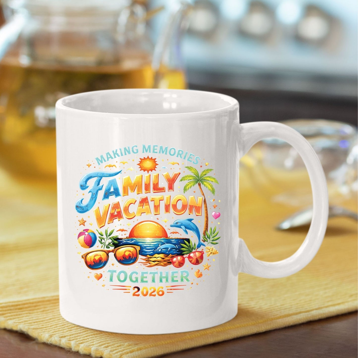 Family Vacation 2026 Making Memories Together Retro Beach DTF Transfer Ready to Press Summer Trip UV DTF Sticker Sunglasses Dolphin Palm Tree Heat Transfer for Shirts