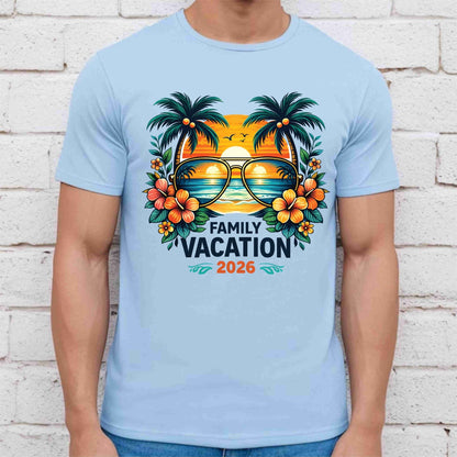 Family Vacation 2026 Retro Aviator Sunglasses DTF Transfer Ready to Press Summer Vacation UV DTF Sticker Palm Trees & Hibiscus Heat Transfer for Shirts
