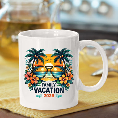 Family Vacation 2026 Retro Aviator Sunglasses DTF Transfer Ready to Press Summer Vacation UV DTF Sticker Palm Trees & Hibiscus Heat Transfer for Shirts