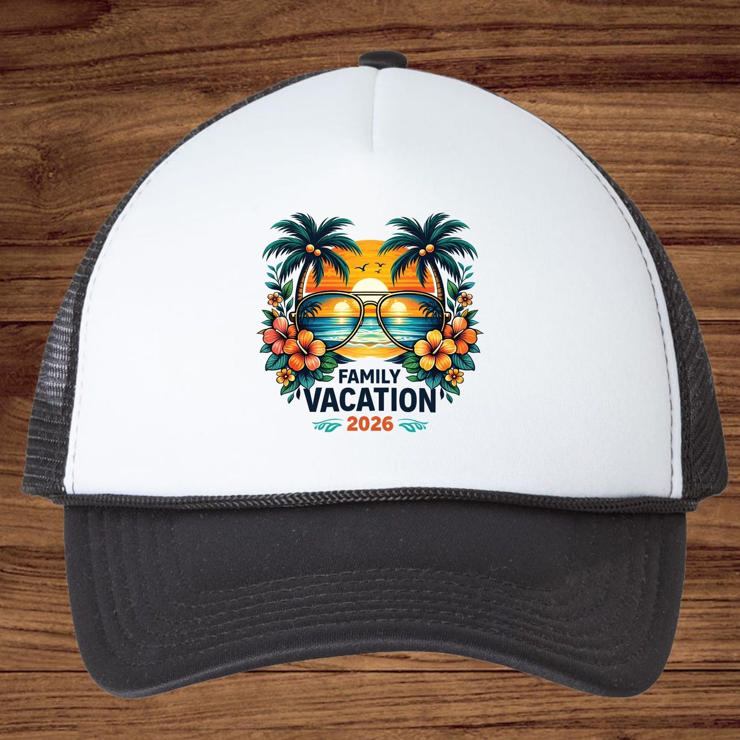 Family Vacation 2026 Retro Aviator Sunglasses DTF Transfer Ready to Press Summer Vacation UV DTF Sticker Palm Trees & Hibiscus Heat Transfer for Shirts