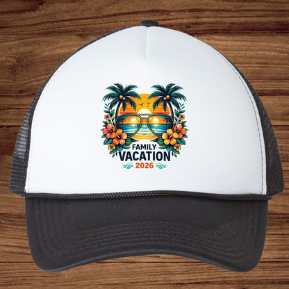 Family Vacation 2026 Retro Aviator Sunglasses DTF Transfer Ready to Press Summer Vacation UV DTF Sticker Palm Trees & Hibiscus Heat Transfer for Shirts