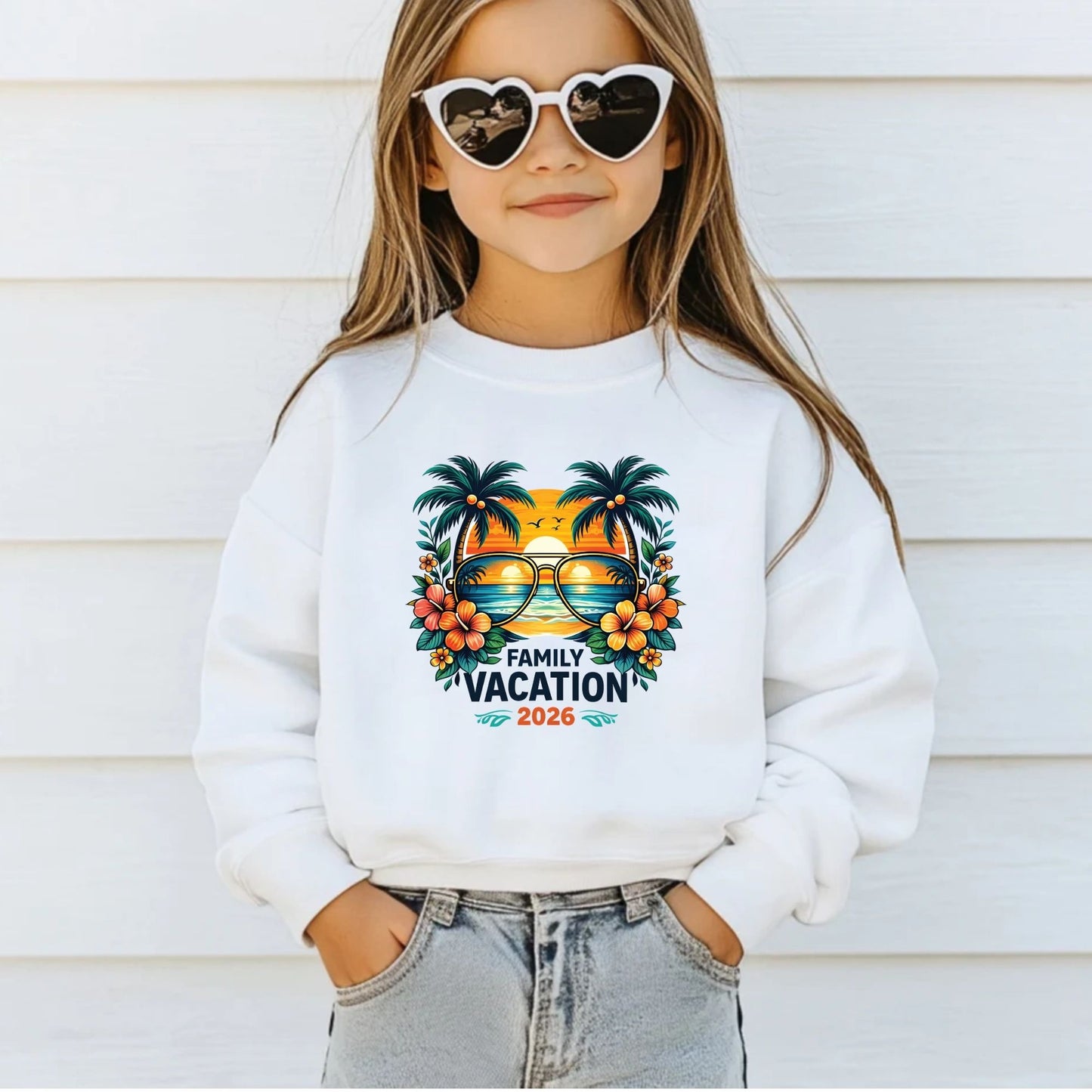Family Vacation 2026 Retro Aviator Sunglasses DTF Transfer Ready to Press Summer Vacation UV DTF Sticker Palm Trees & Hibiscus Heat Transfer for Shirts