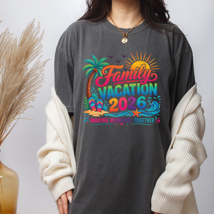 Family Vacation 2026 Retro Beach DTF Transfer Ready to Press Summer Trip UV DTF Sticker Making Memories Flip Flops & Palm Tree Heat Transfer for Shirts
