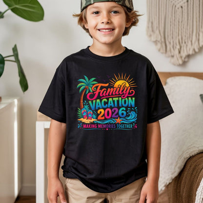 Family Vacation 2026 Retro Beach DTF Transfer Ready to Press Summer Trip UV DTF Sticker Making Memories Flip Flops & Palm Tree Heat Transfer for Shirts