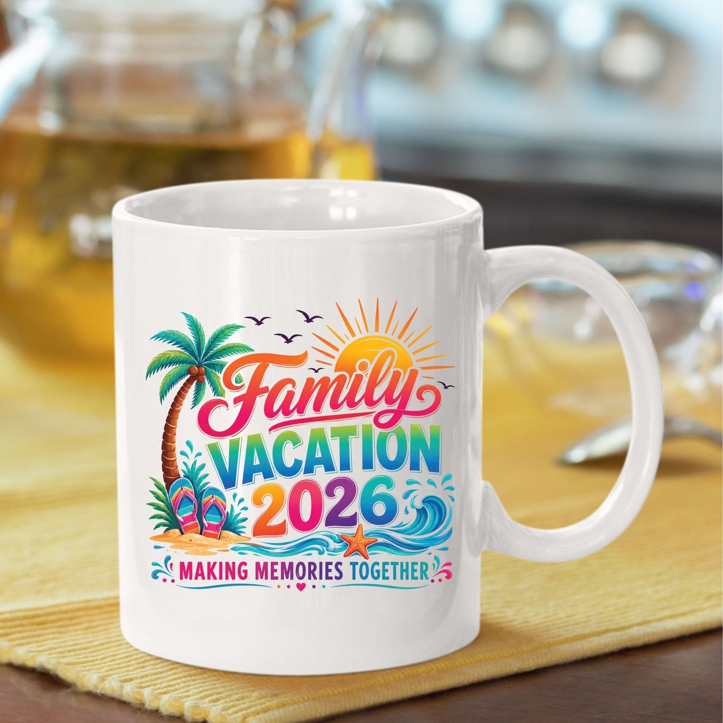 Family Vacation 2026 Retro Beach DTF Transfer Ready to Press Summer Trip UV DTF Sticker Making Memories Flip Flops & Palm Tree Heat Transfer for Shirts