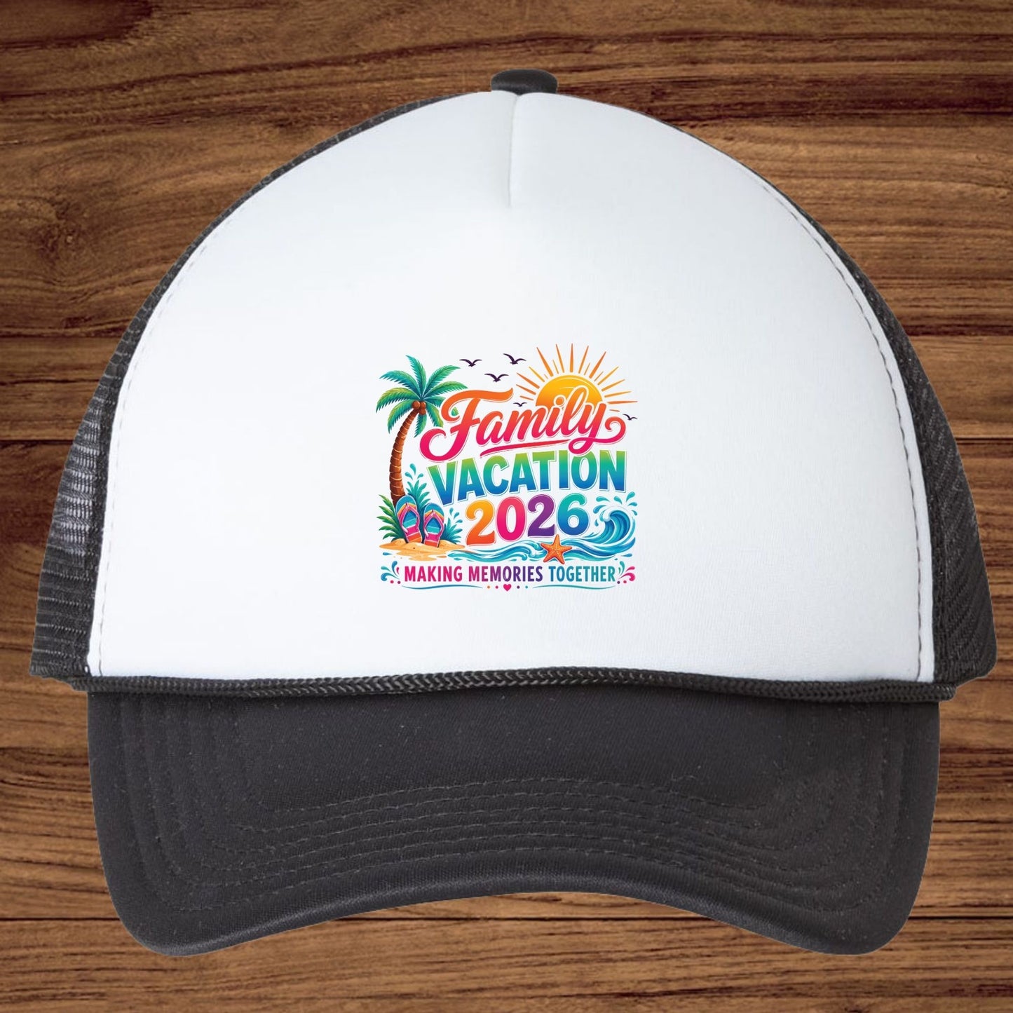 Family Vacation 2026 Retro Beach DTF Transfer Ready to Press Summer Trip UV DTF Sticker Making Memories Flip Flops & Palm Tree Heat Transfer for Shirts