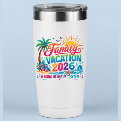 Family Vacation 2026 Retro Beach DTF Transfer Ready to Press Summer Trip UV DTF Sticker Making Memories Flip Flops & Palm Tree Heat Transfer for Shirts