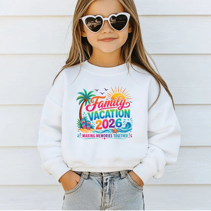 Family Vacation 2026 Retro Beach DTF Transfer Ready to Press Summer Trip UV DTF Sticker Making Memories Flip Flops & Palm Tree Heat Transfer for Shirts