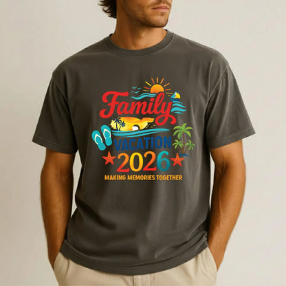 Family Vacation 2026 Retro Beach DTF Transfer Ready to Press Summer Trip UV DTF Sticker Making Memories Flip Flops & Sailboat Heat Transfer for Shirts