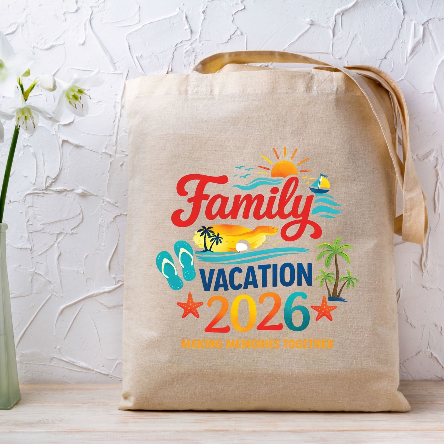 Family Vacation 2026 Retro Beach DTF Transfer Ready to Press Summer Trip UV DTF Sticker Making Memories Flip Flops & Sailboat Heat Transfer for Shirts