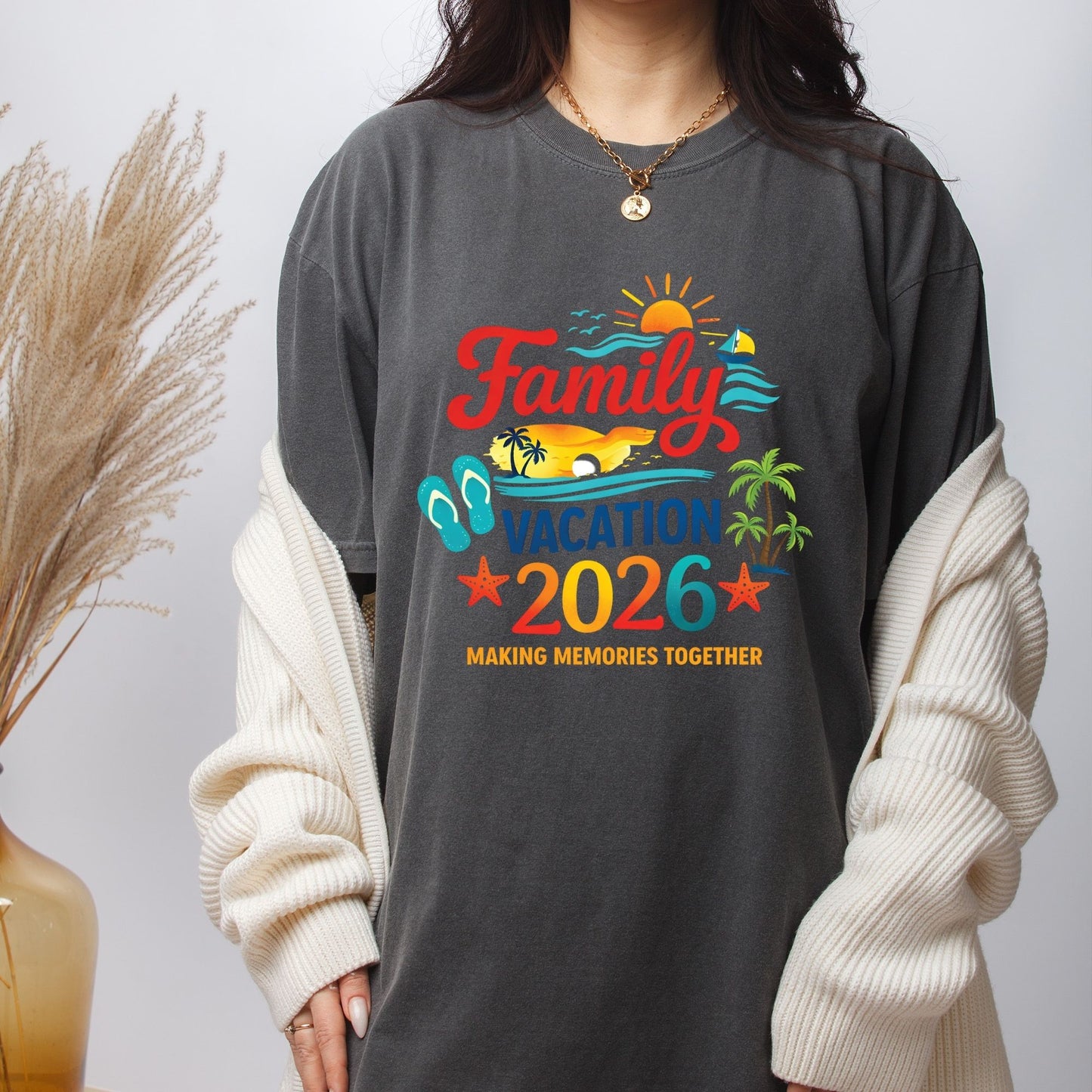 Family Vacation 2026 Retro Beach DTF Transfer Ready to Press Summer Trip UV DTF Sticker Making Memories Flip Flops & Sailboat Heat Transfer for Shirts