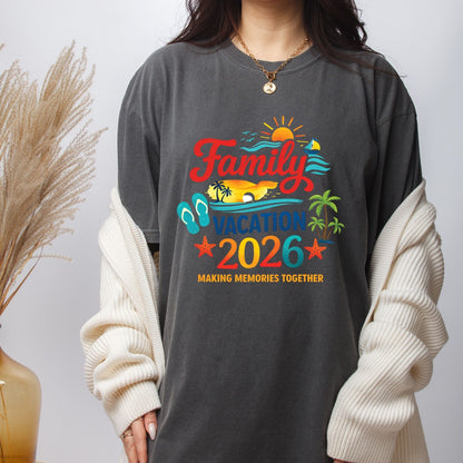 Family Vacation 2026 Retro Beach DTF Transfer Ready to Press Summer Trip UV DTF Sticker Making Memories Flip Flops & Sailboat Heat Transfer for Shirts