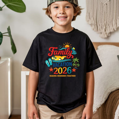 Family Vacation 2026 Retro Beach DTF Transfer Ready to Press Summer Trip UV DTF Sticker Making Memories Flip Flops & Sailboat Heat Transfer for Shirts
