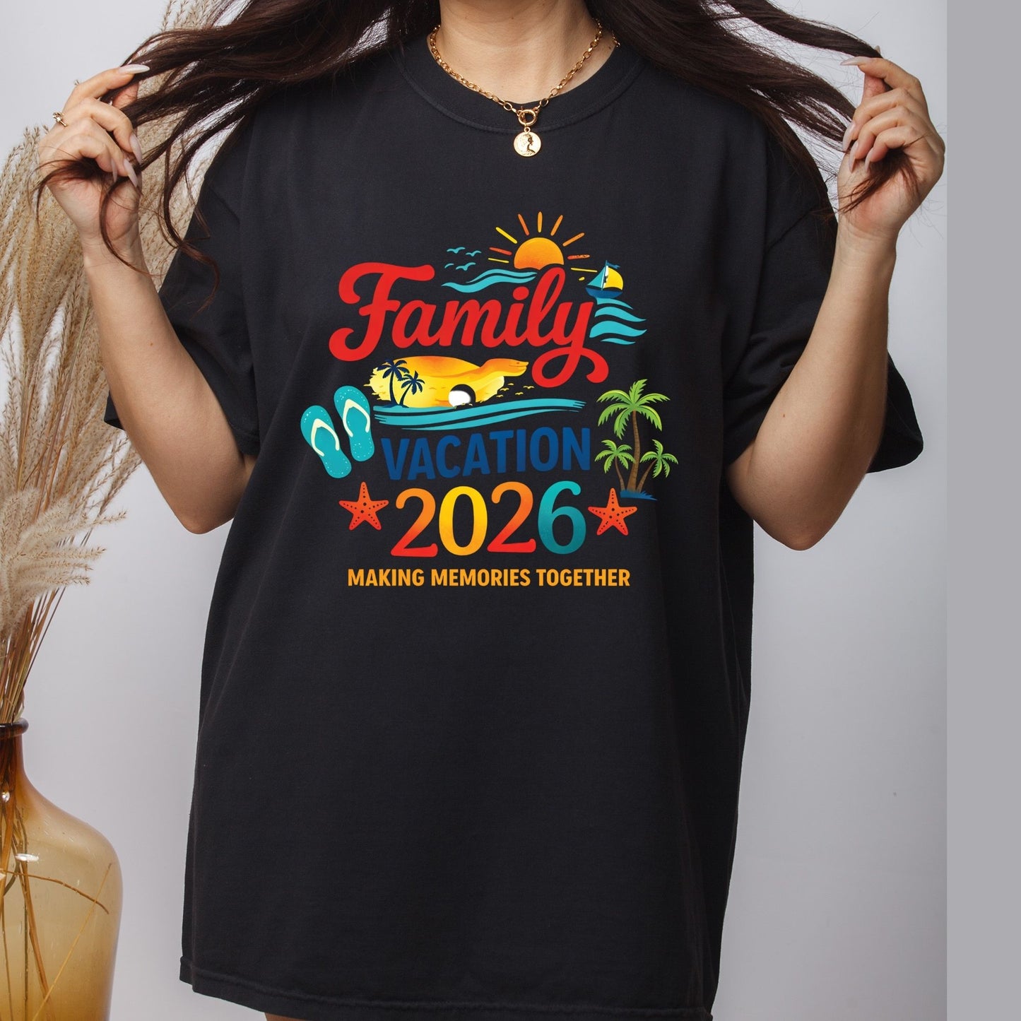 Family Vacation 2026 Retro Beach DTF Transfer Ready to Press Summer Trip UV DTF Sticker Making Memories Flip Flops & Sailboat Heat Transfer for Shirts