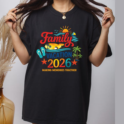 Family Vacation 2026 Retro Beach DTF Transfer Ready to Press Summer Trip UV DTF Sticker Making Memories Flip Flops & Sailboat Heat Transfer for Shirts