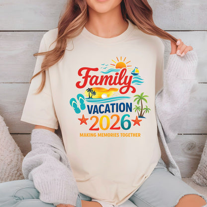 Family Vacation 2026 Retro Beach DTF Transfer Ready to Press Summer Trip UV DTF Sticker Making Memories Flip Flops & Sailboat Heat Transfer for Shirts