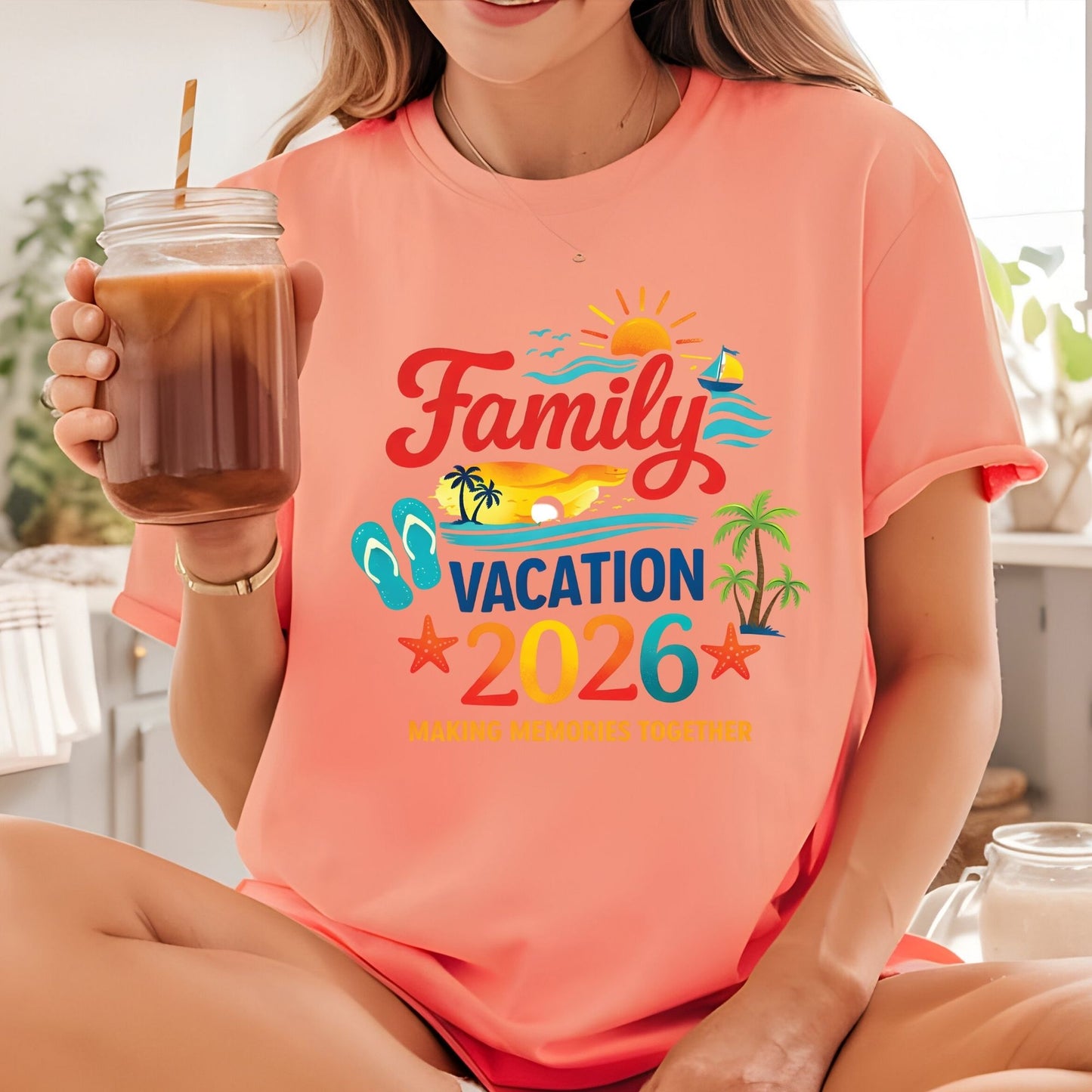 Family Vacation 2026 Retro Beach DTF Transfer Ready to Press Summer Trip UV DTF Sticker Making Memories Flip Flops & Sailboat Heat Transfer for Shirts