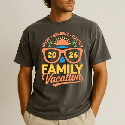 Family Vacation 2026 Retro Sunglasses DTF Transfer Ready to Press Cruise Ship UV DTF Sticker Making Memories Together Beach Sunset Heat Transfer for Shirts
