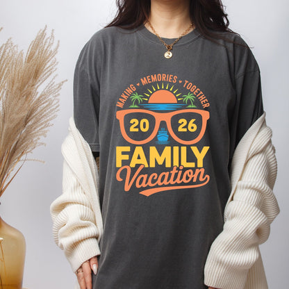 Family Vacation 2026 Retro Sunglasses DTF Transfer Ready to Press Cruise Ship UV DTF Sticker Making Memories Together Beach Sunset Heat Transfer for Shirts
