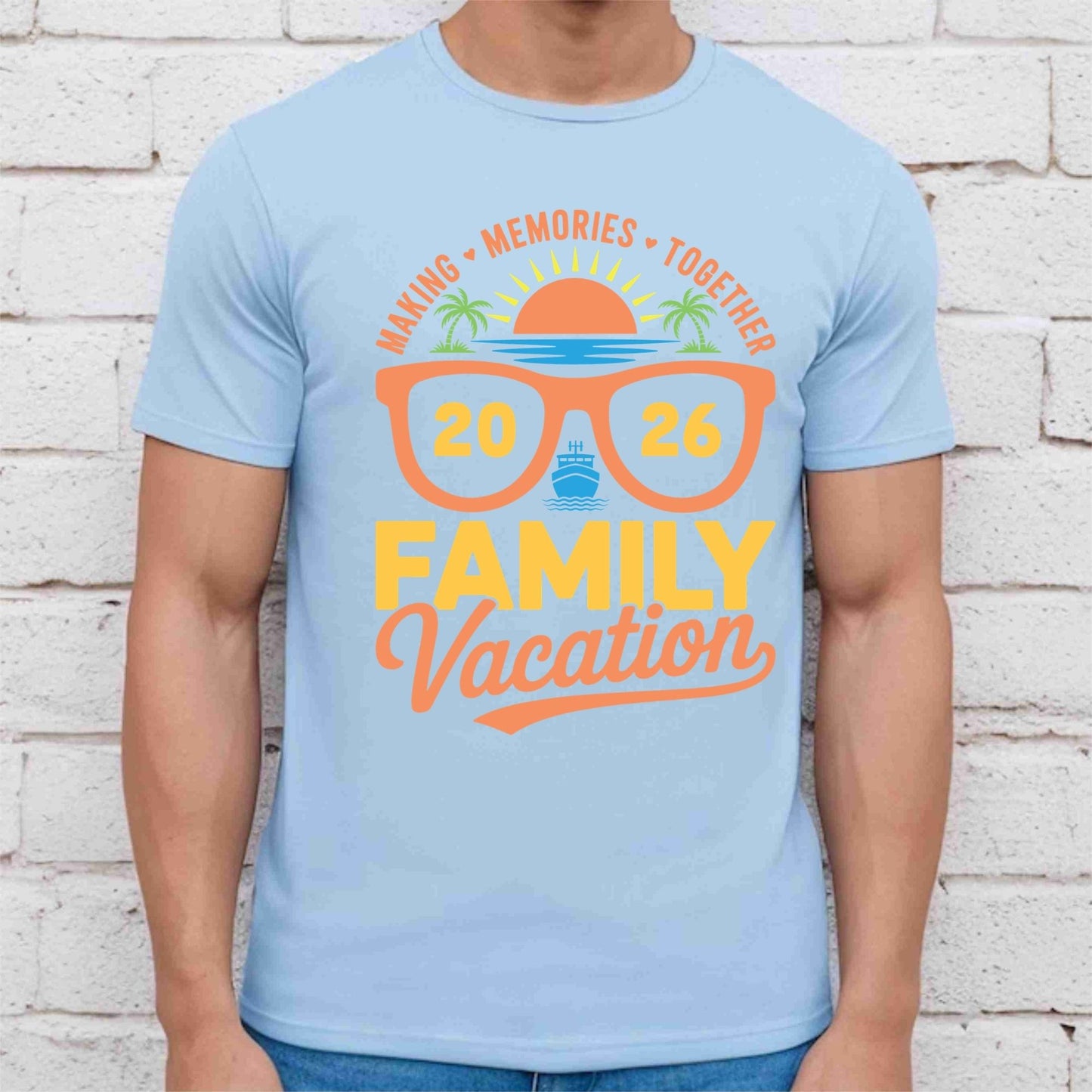 Family Vacation 2026 Retro Sunglasses DTF Transfer Ready to Press Cruise Ship UV DTF Sticker Making Memories Together Beach Sunset Heat Transfer for Shirts