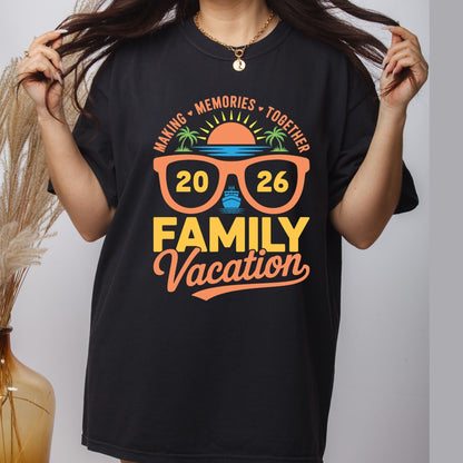 Family Vacation 2026 Retro Sunglasses DTF Transfer Ready to Press Cruise Ship UV DTF Sticker Making Memories Together Beach Sunset Heat Transfer for Shirts