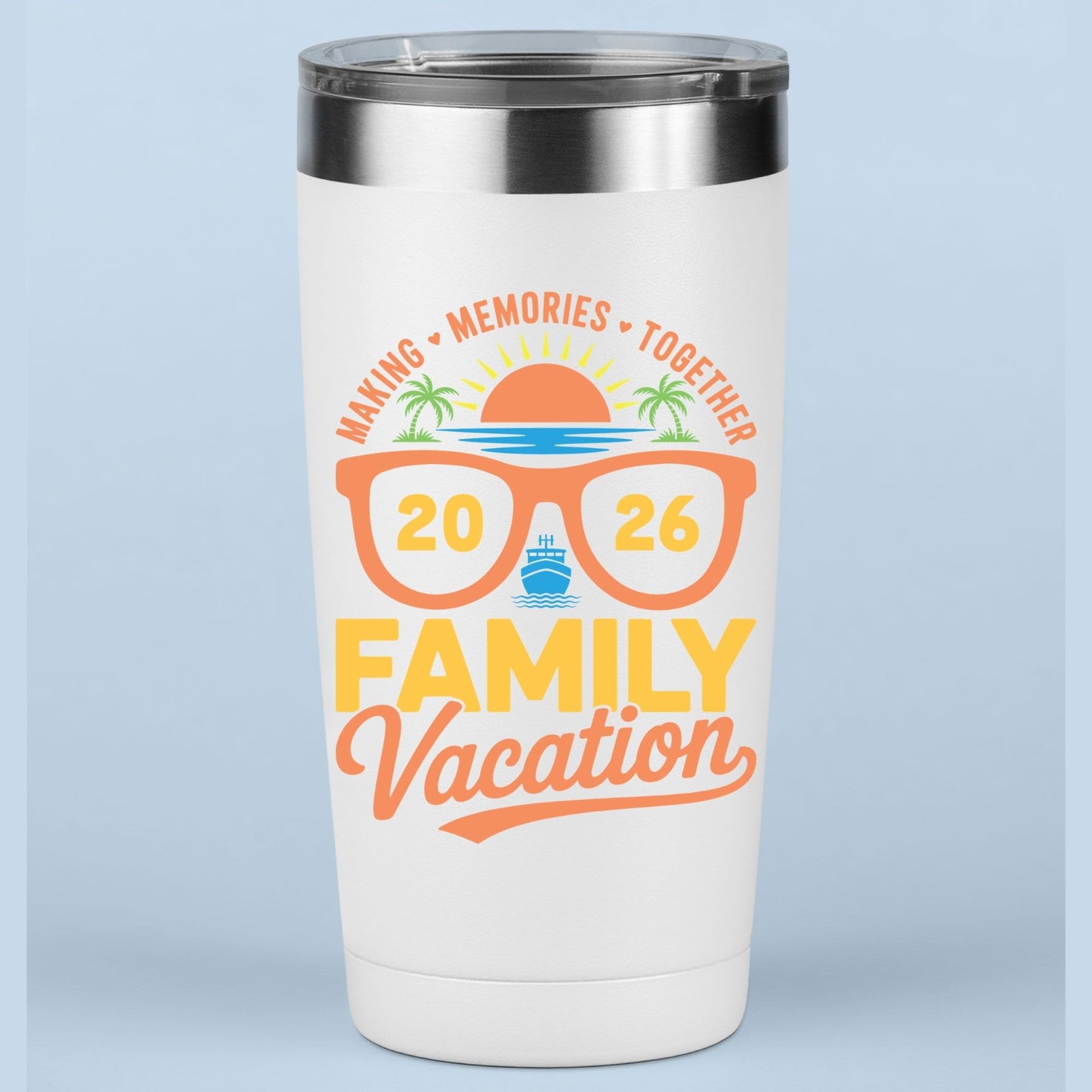 Family Vacation 2026 Retro Sunglasses DTF Transfer Ready to Press Cruise Ship UV DTF Sticker Making Memories Together Beach Sunset Heat Transfer for Shirts